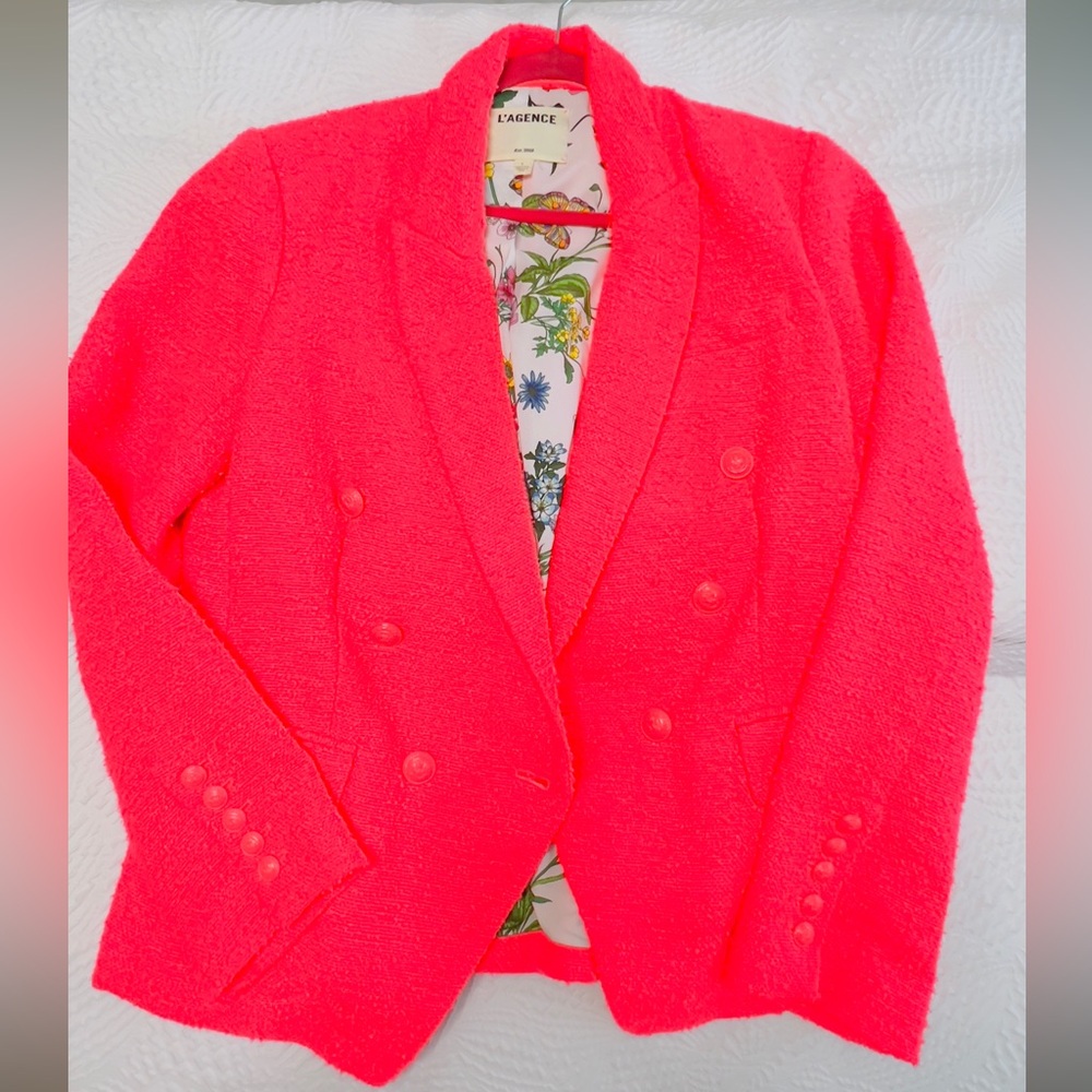 L'AGENCE - Neon Blazer w/ Bouquet Lining Tweed Blazer - Size 8